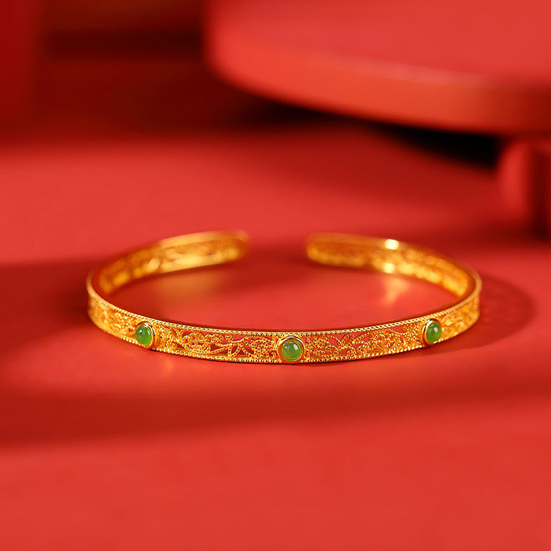 Natural Hetian Jade Filigree Hollow Bracelet