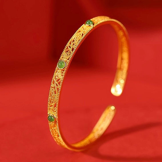 Natural Hetian Jade Filigree Hollow Bracelet