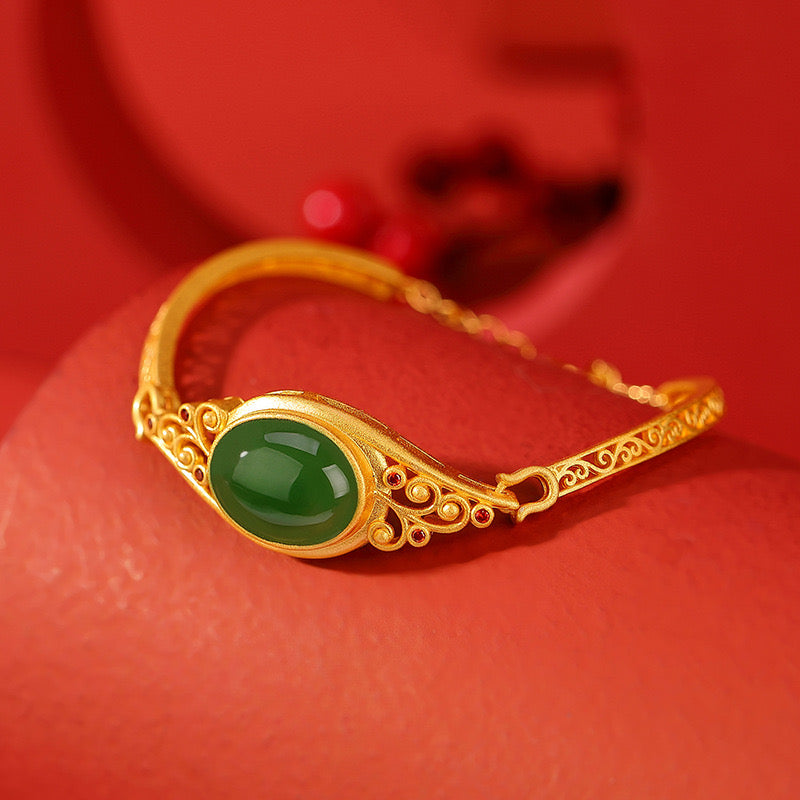 Natural Hetian Jade Auspicious Wealth Bracelet