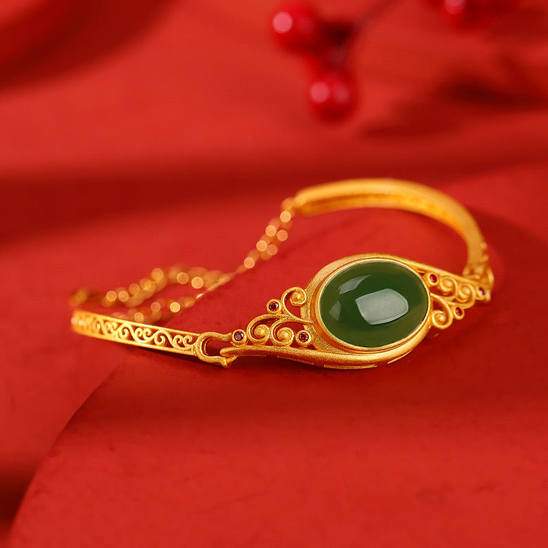 Natural Hetian Jade Auspicious Wealth Bracelet