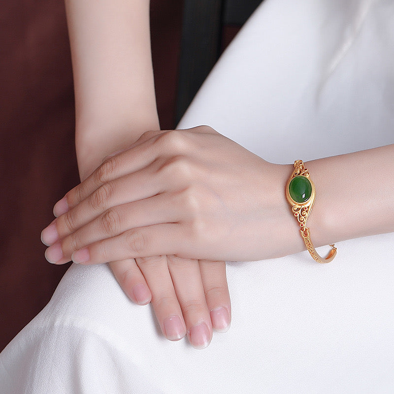 Natural Hetian Jade Auspicious Wealth Bracelet