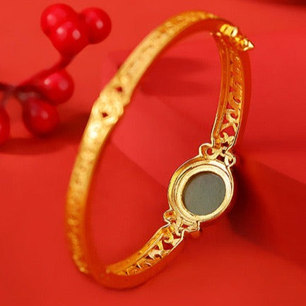 Natural Hetian Jade Auspicious Cloud Filigree Hollow Wealth Bracelet