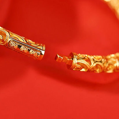 Natural Hetian Jade Filigree Hollow Wealth Bangle Bracelet