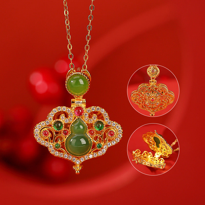 Natural Hetian Jade Calabash Cloud Ancient Royal Pendant Necklace