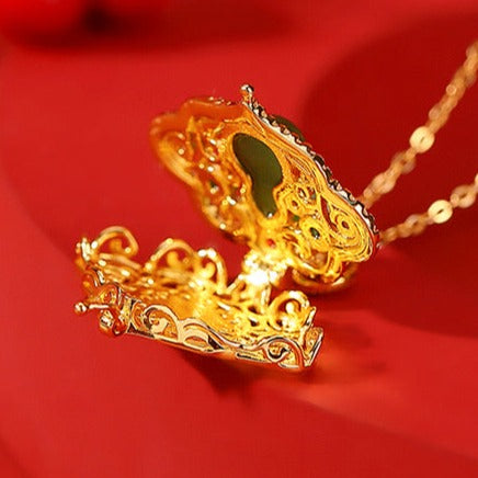 Natural Hetian Jade Calabash Cloud Ancient Royal Pendant Necklace