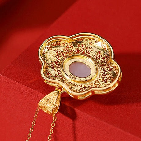 Natural Hetian Jade Enamel Cloud Filigree Hollow Bangle
