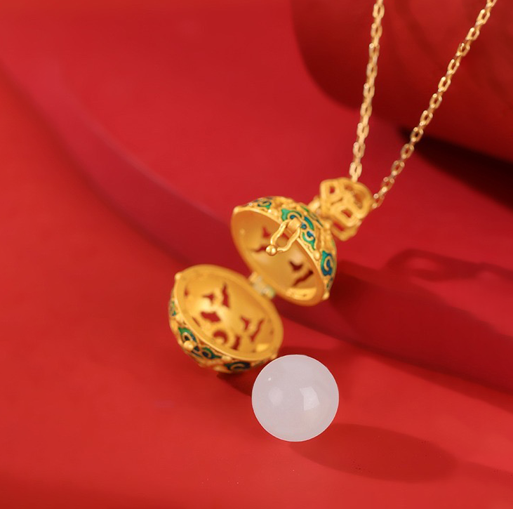 Natural Hetian White Jade Sachet Ball Pendant Necklace