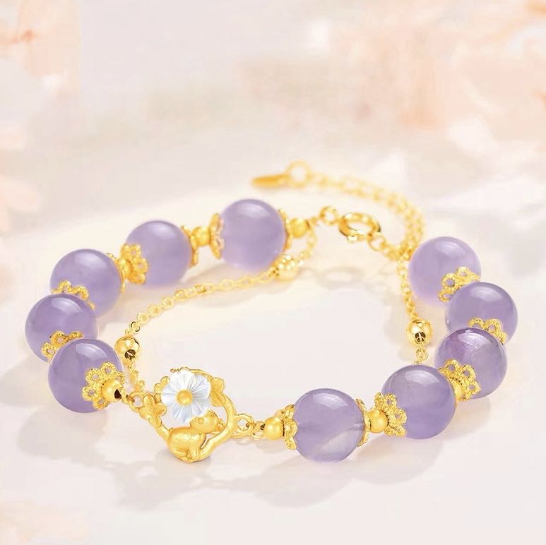 Natural Purple Jade Feng Shui Rabbit & Flower Bracelet