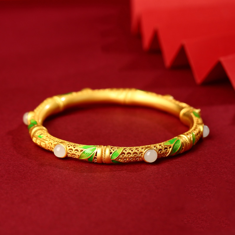 Natural Hetian Jade Lucky Bamboo Ancient Royal Bangle
