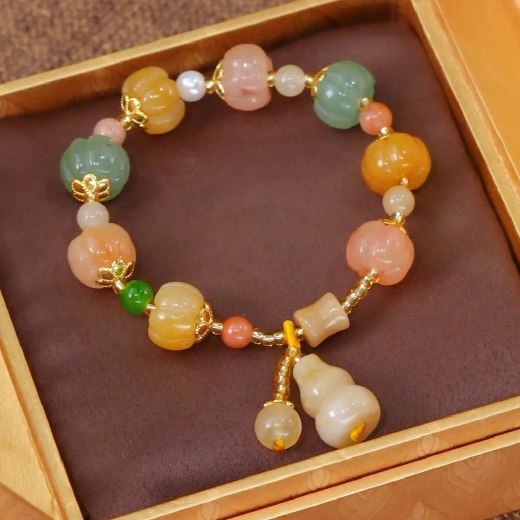 Natural Hetian Jade Calabash Full Blessing Bracelet