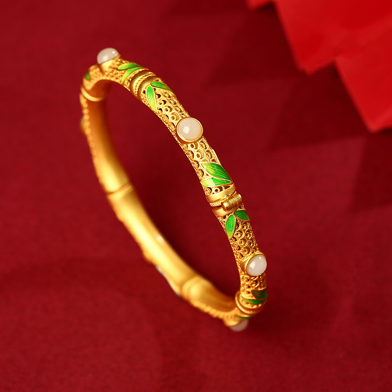 Natural Hetian Jade Lucky Bamboo Ancient Royal Bangle