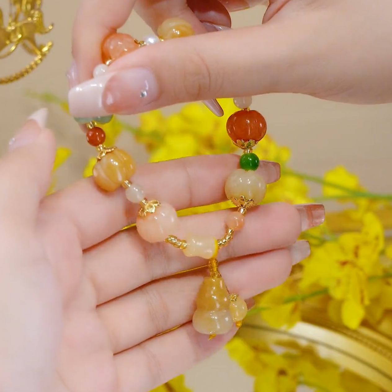 Natural Hetian Jade Calabash Full Blessing Bracelet