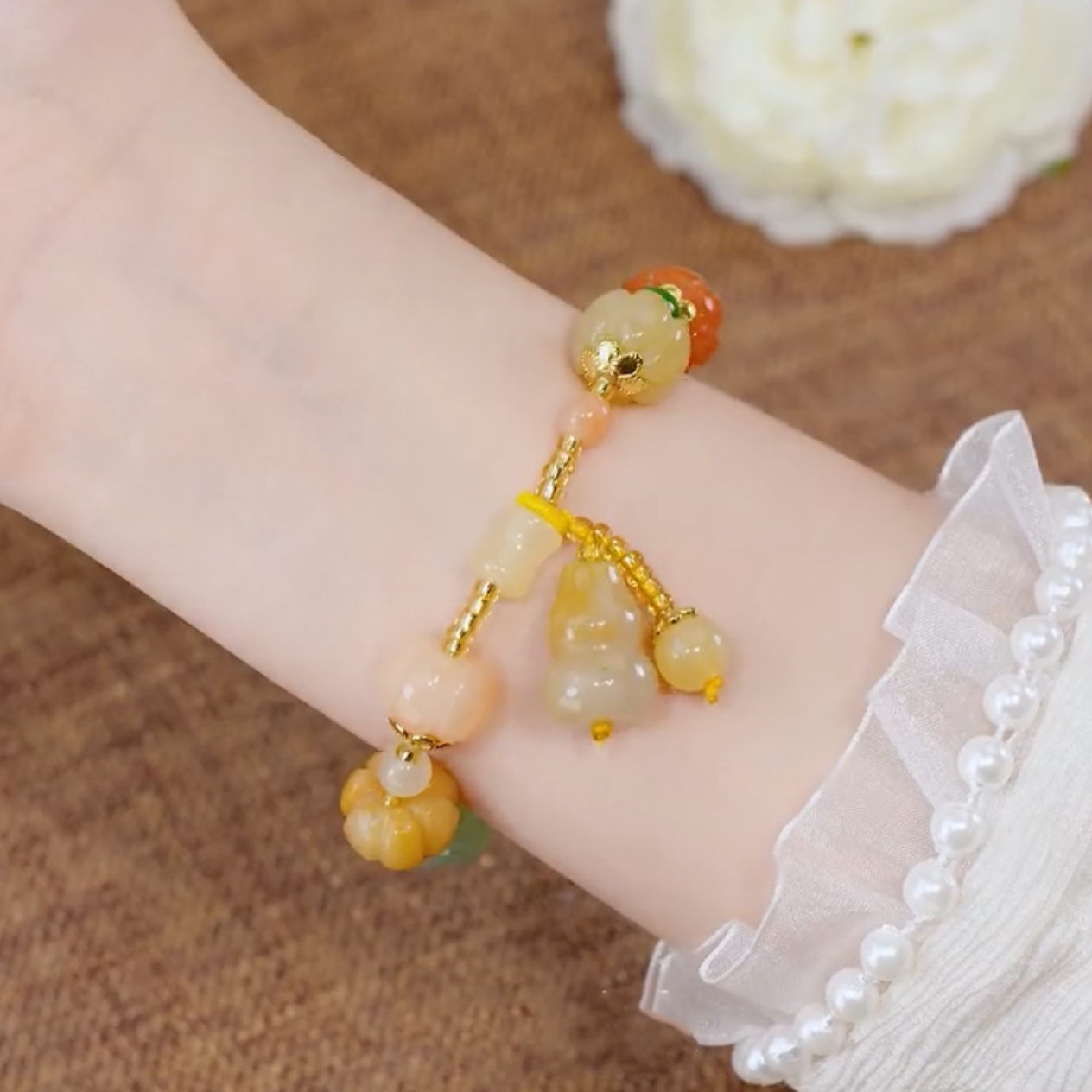 Natural Hetian Jade Calabash Full Blessing Bracelet