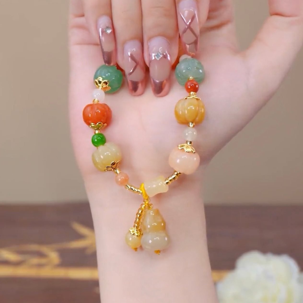 Natural Hetian Jade Calabash Full Blessing Bracelet