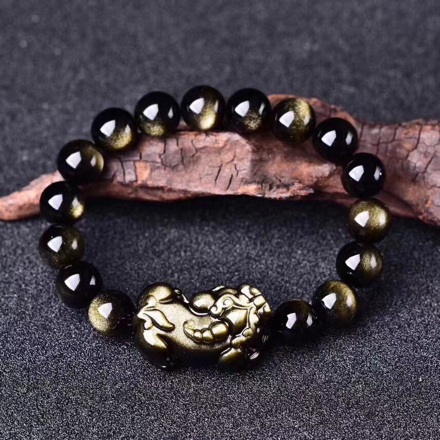 Gold Obsidian Pixiu Protection Bracelet(Gold Sheen Obsidian)