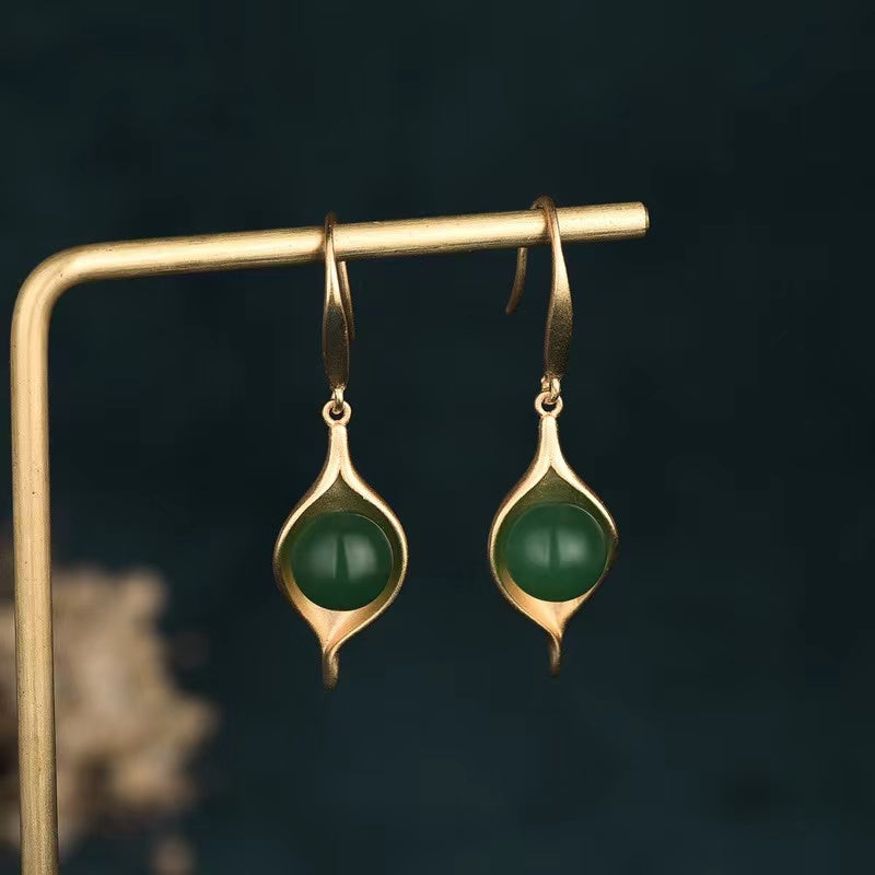 Dewdrop Green Jade Lucky Earrings