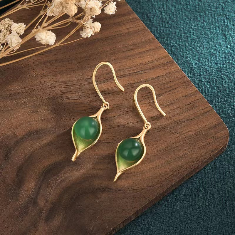 Dewdrop Green Jade Lucky Earrings