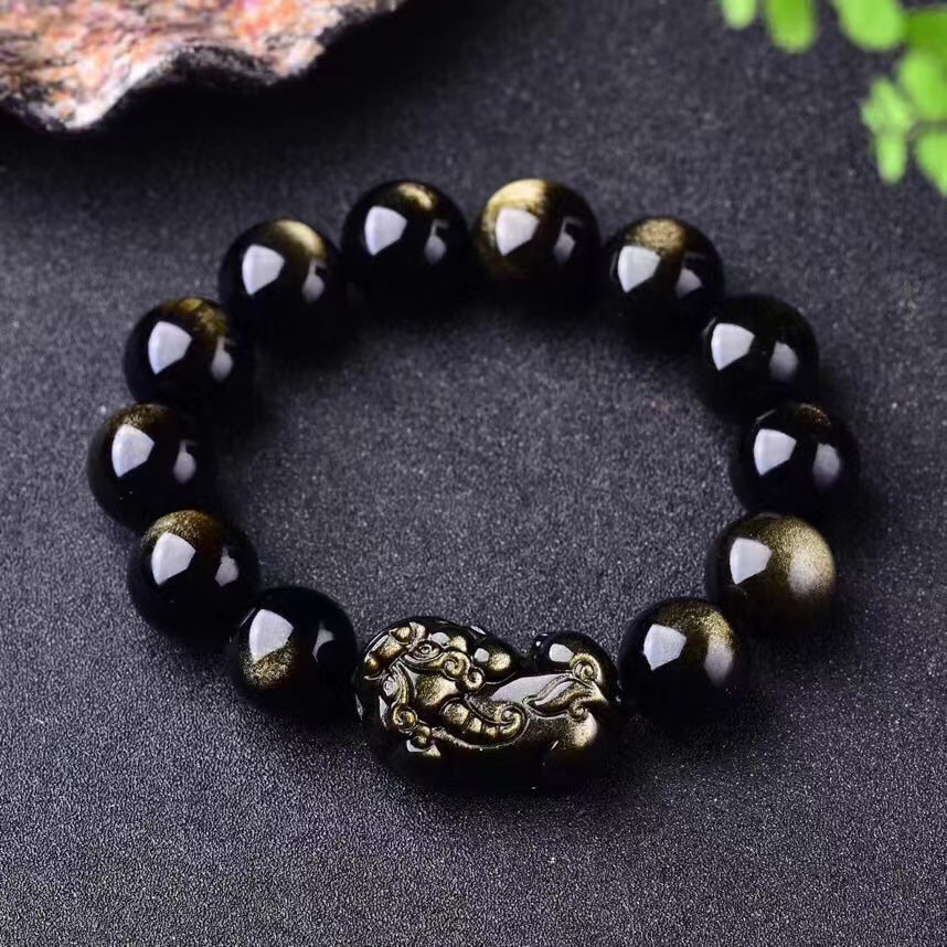Gold Obsidian Pixiu Protection Bracelet(Gold Sheen Obsidian)
