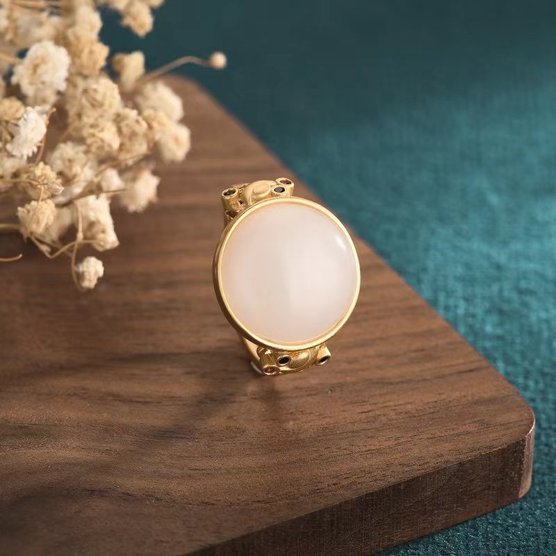 Natural Hotan Jade Wealth Gold Ring