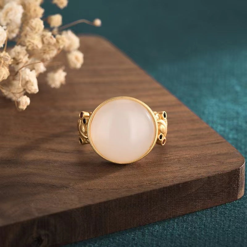 Natural Hotan Jade Wealth Gold Ring