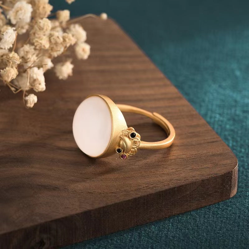 Natural Hotan Jade Wealth Gold Ring