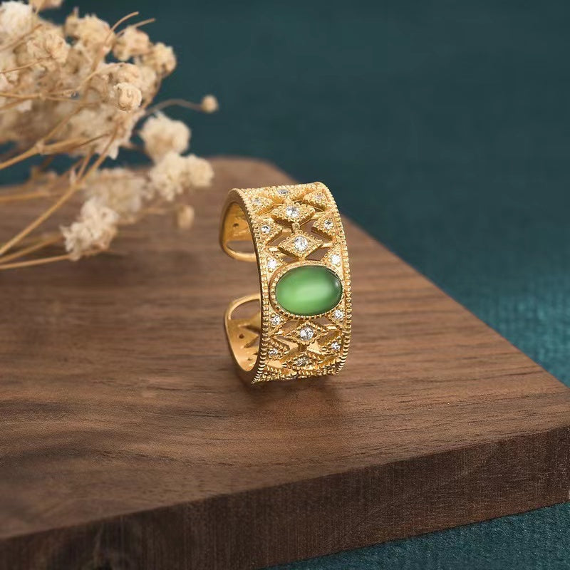 Natraul Green Jade Zircon Wealth Ring