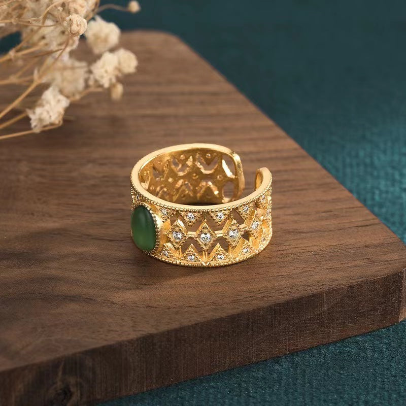 Natraul Green Jade Zircon Wealth Ring