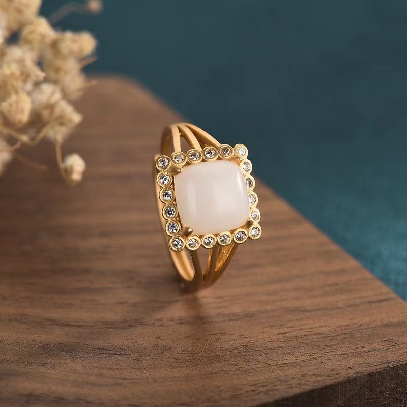 White Jade Cubic Wealth Ring