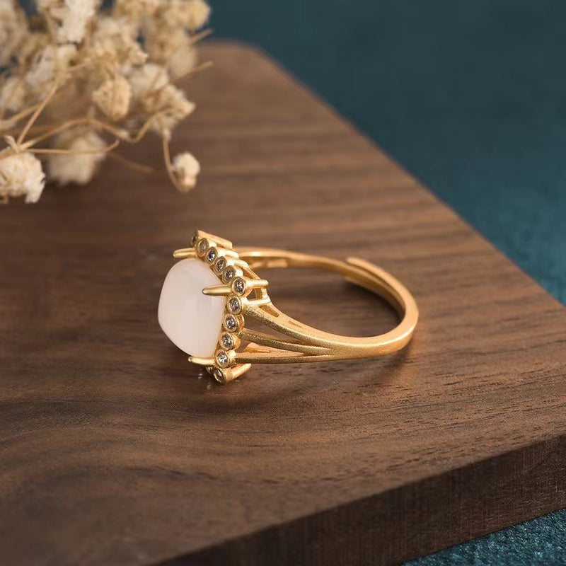 White Jade Cubic Wealth Ring