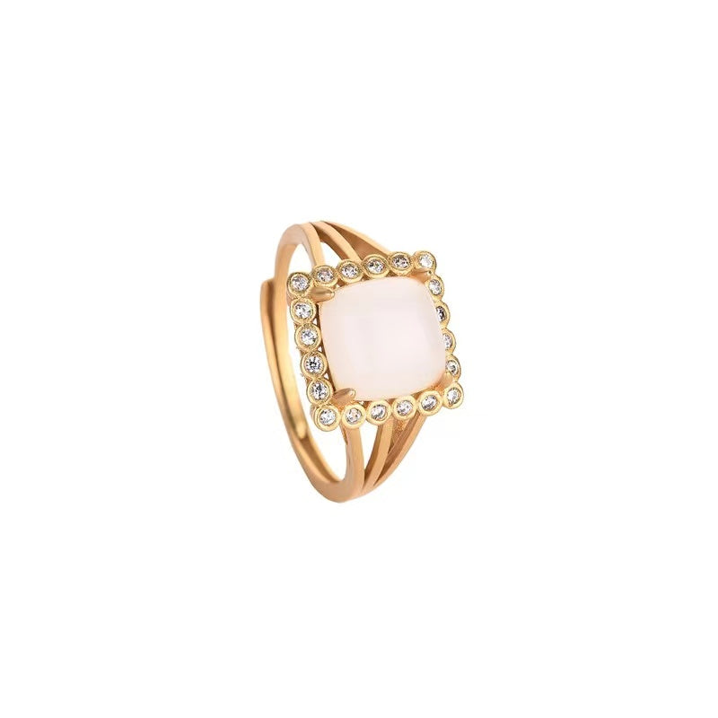 White Jade Cubic Wealth Ring