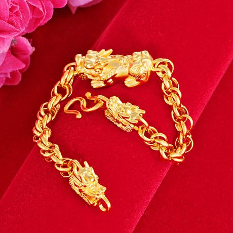 24K Gold Pixiu Double Dragon Bracelet
