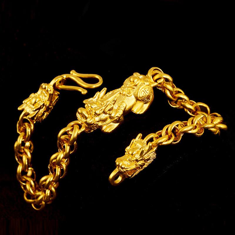 24K Gold Pixiu Double Dragon Bracelet
