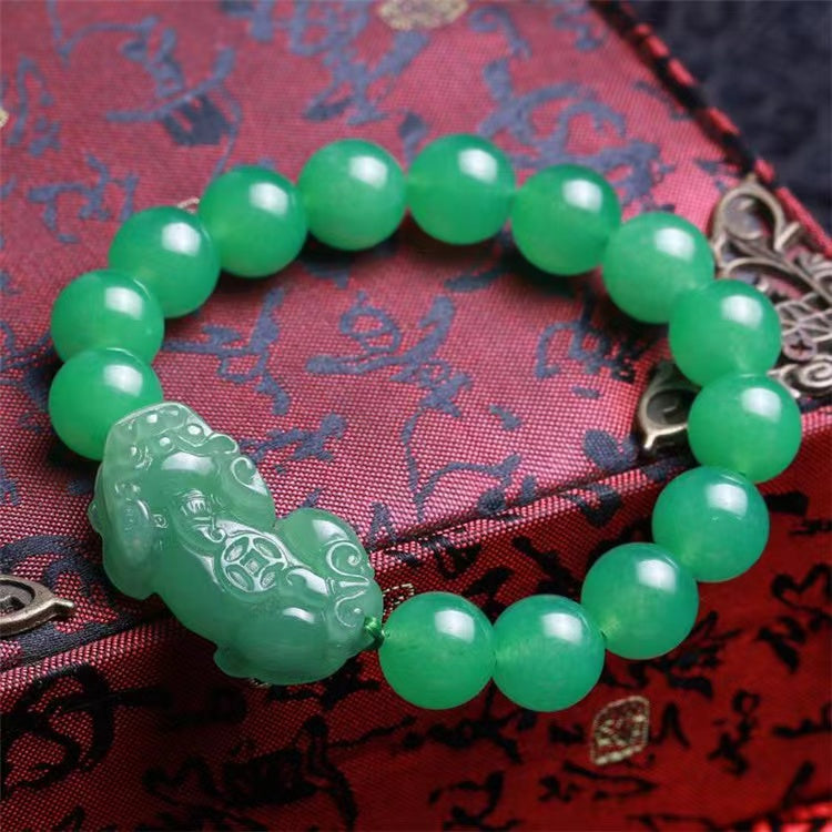 Natural Green Jade Wealth Pixiu Bracelet
