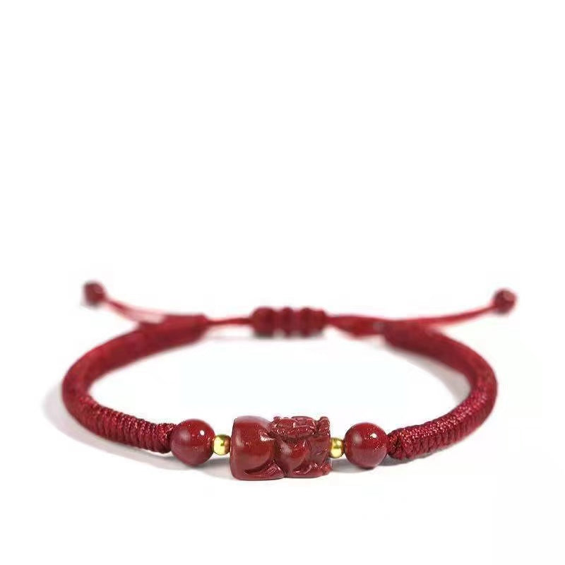 Cinnabar Bracelet-Fengshui Pixiu Golden Beads