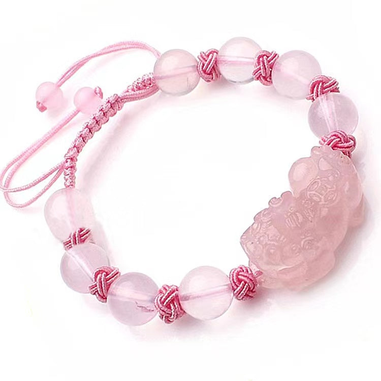 Natural Pink Crystal Charm Pixiu Bracelet