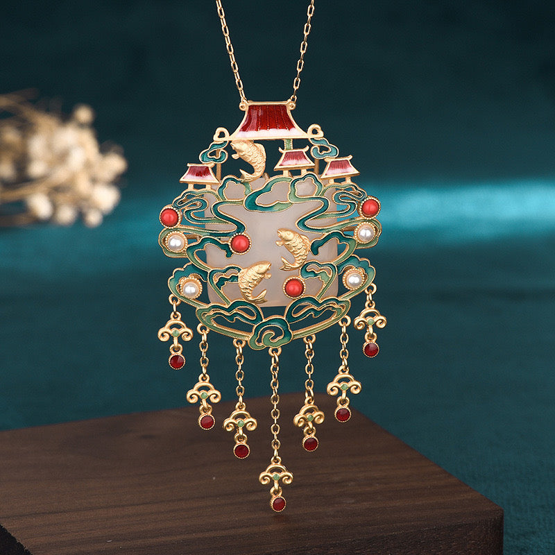 Feng Shui Fish Leaping Dragon Gate Auspicious Necklace