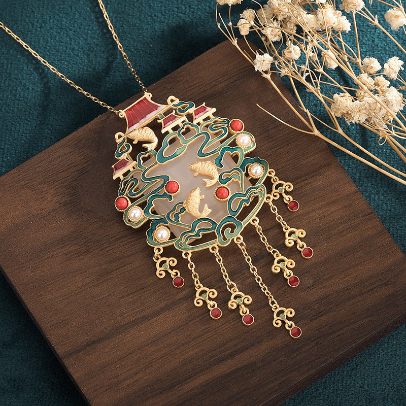 Feng Shui Fish Leaping Dragon Gate Auspicious Necklace