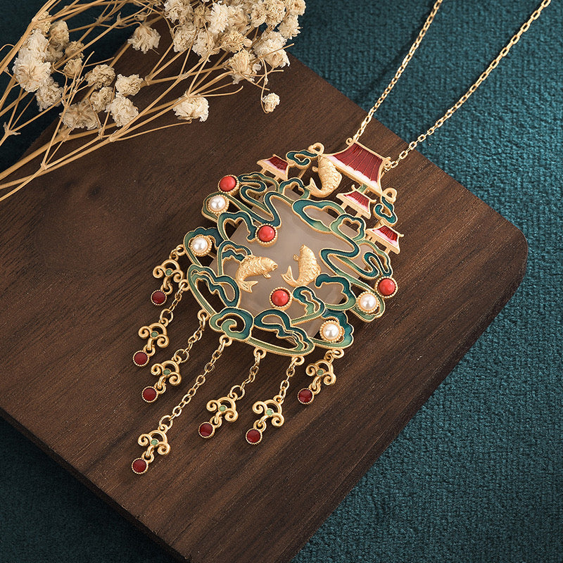 Feng Shui Fish Leaping Dragon Gate Auspicious Necklace