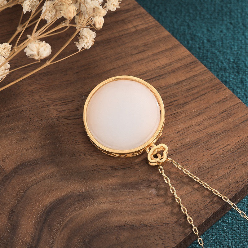 Feng Shui Blue Lotus White Jade Lucky Necklace