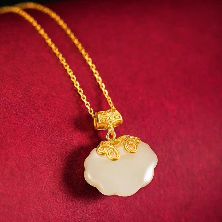 Feng Shui Longevity Lock White Jade Necklace