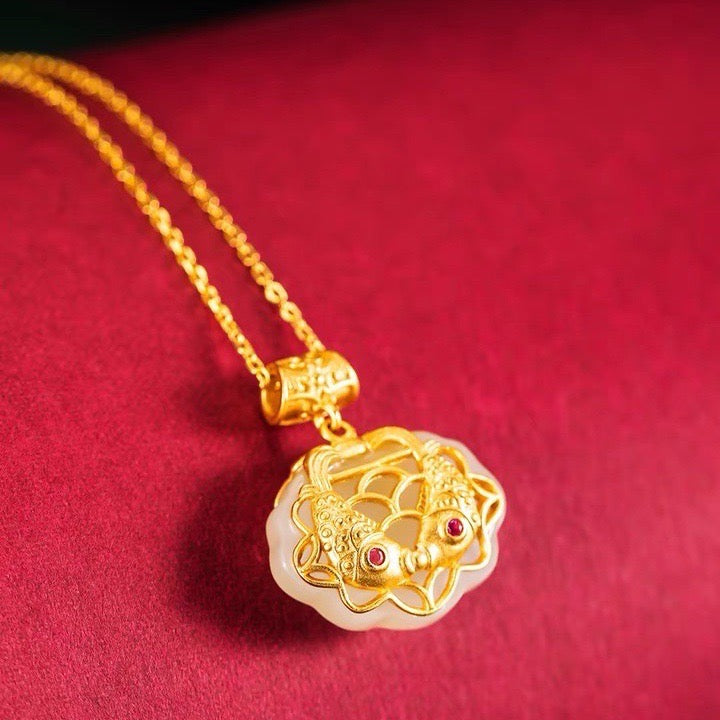 Feng Shui Longevity Lock White Jade Necklace