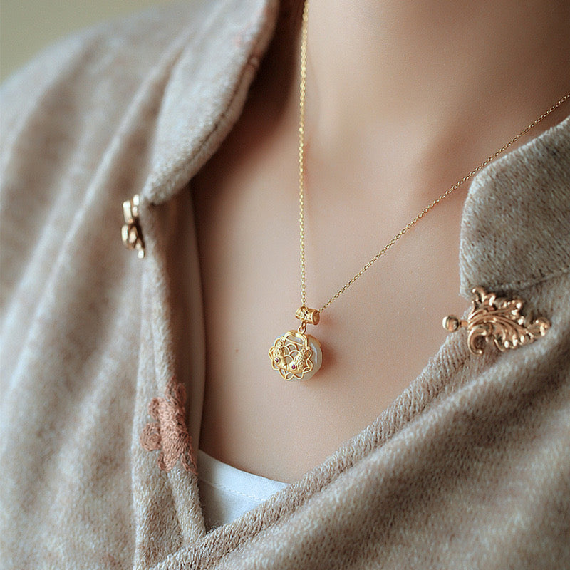 Feng Shui Longevity Lock White Jade Necklace