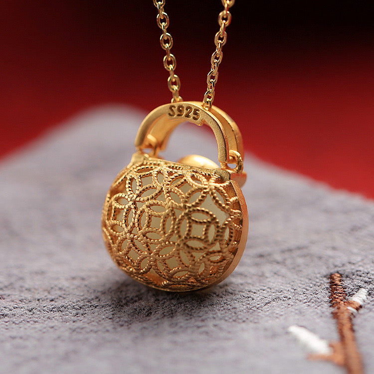 Feng Shui Lucky Bag White Jade Necklace