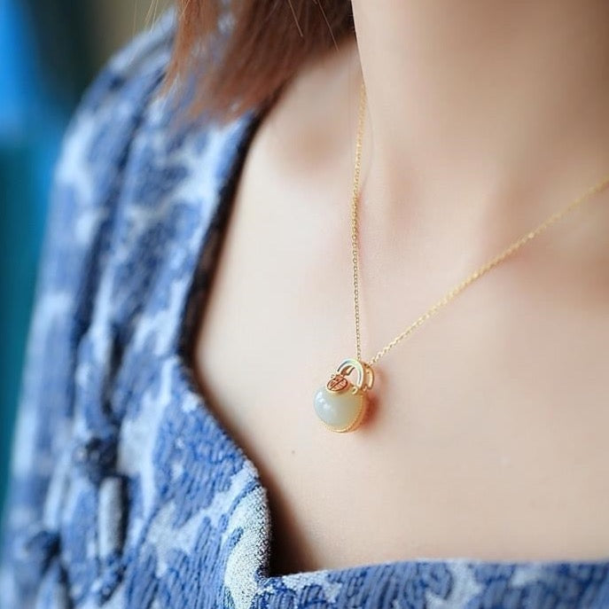 Feng Shui Lucky Bag White Jade Necklace