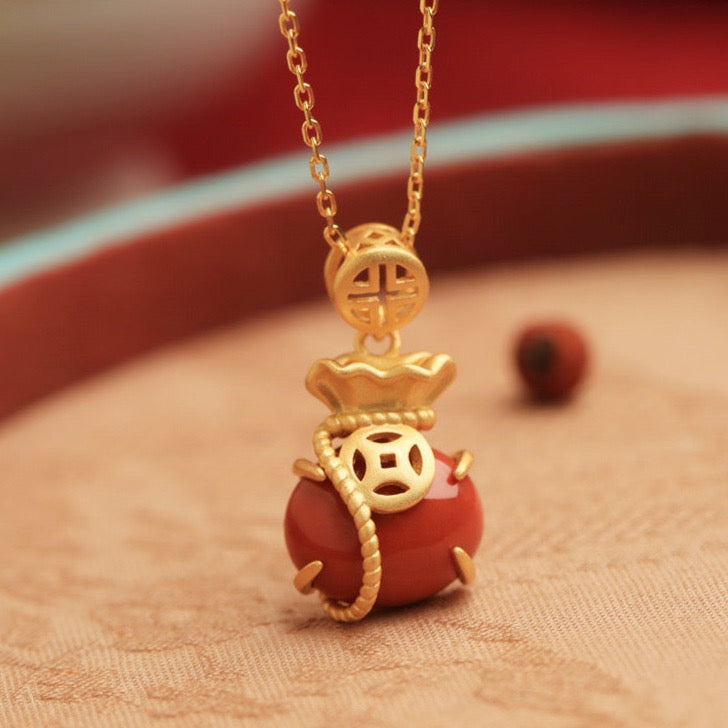 Feng Shui Red Agate Money Bag Wealth Necklace