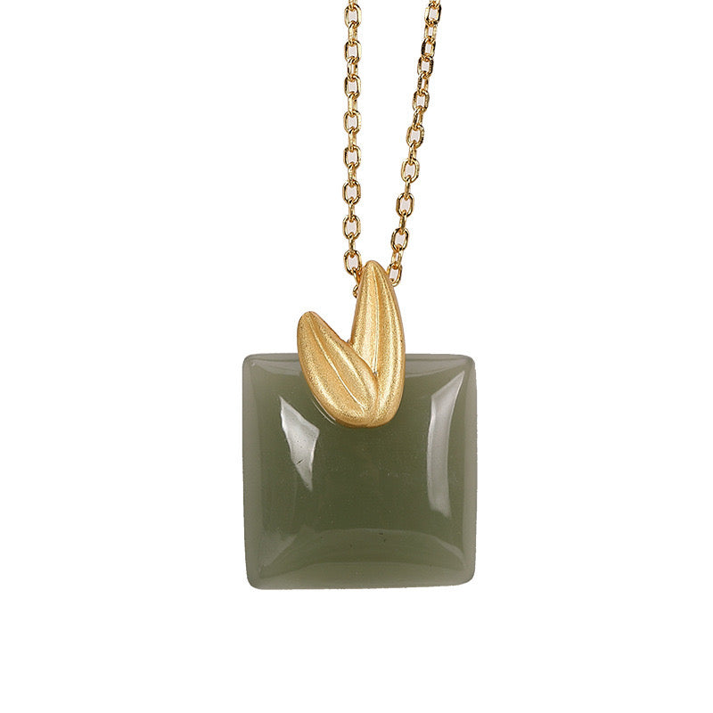 Feng Shui Bamboo Leaves Green Jade Peace Pendant