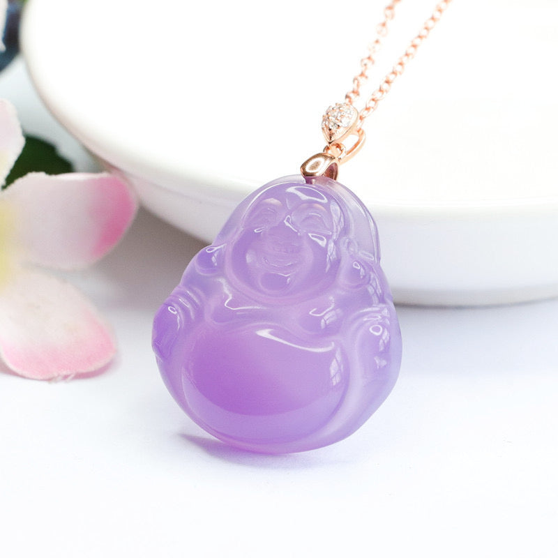 Natural Purple Jade Laugh Buddha Pendant