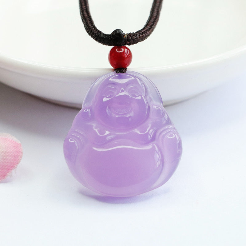 Natural Purple Jade Laugh Buddha Pendant
