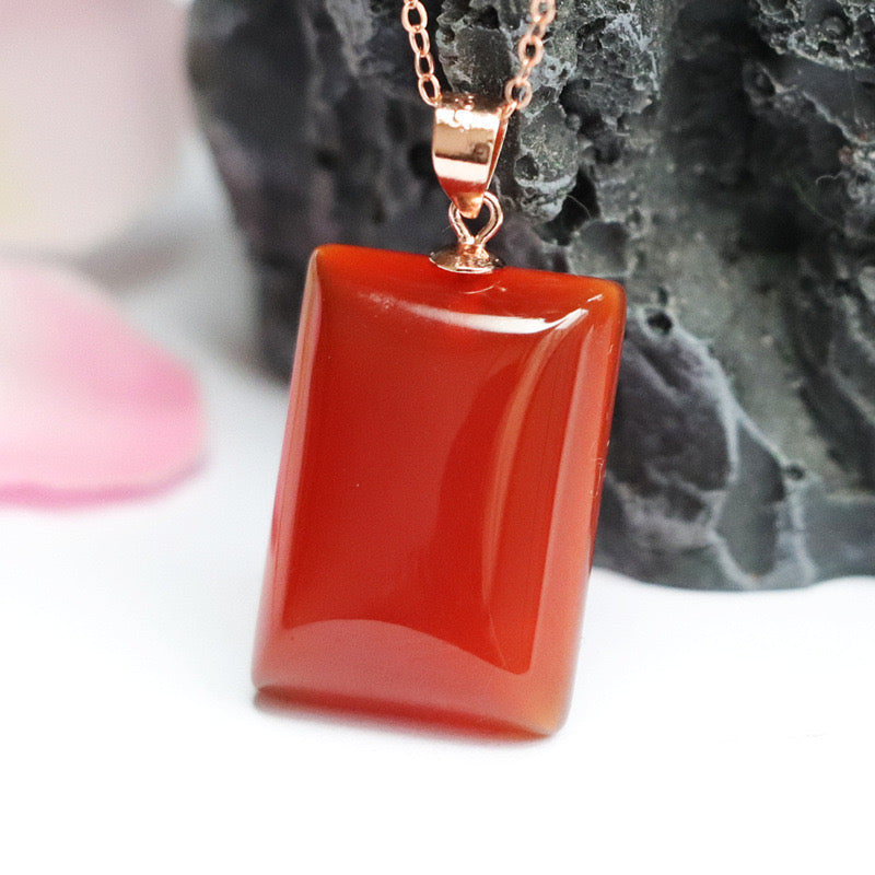 Natural Red Agate Square-Shaped Lucky Pendant