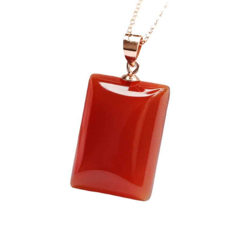 Natural Red Agate Square-Shaped Lucky Pendant